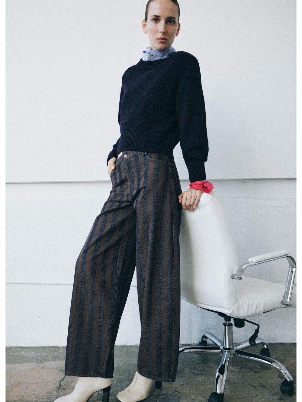 Zara Wide-Leg Striped Trousers in Brown and Navy